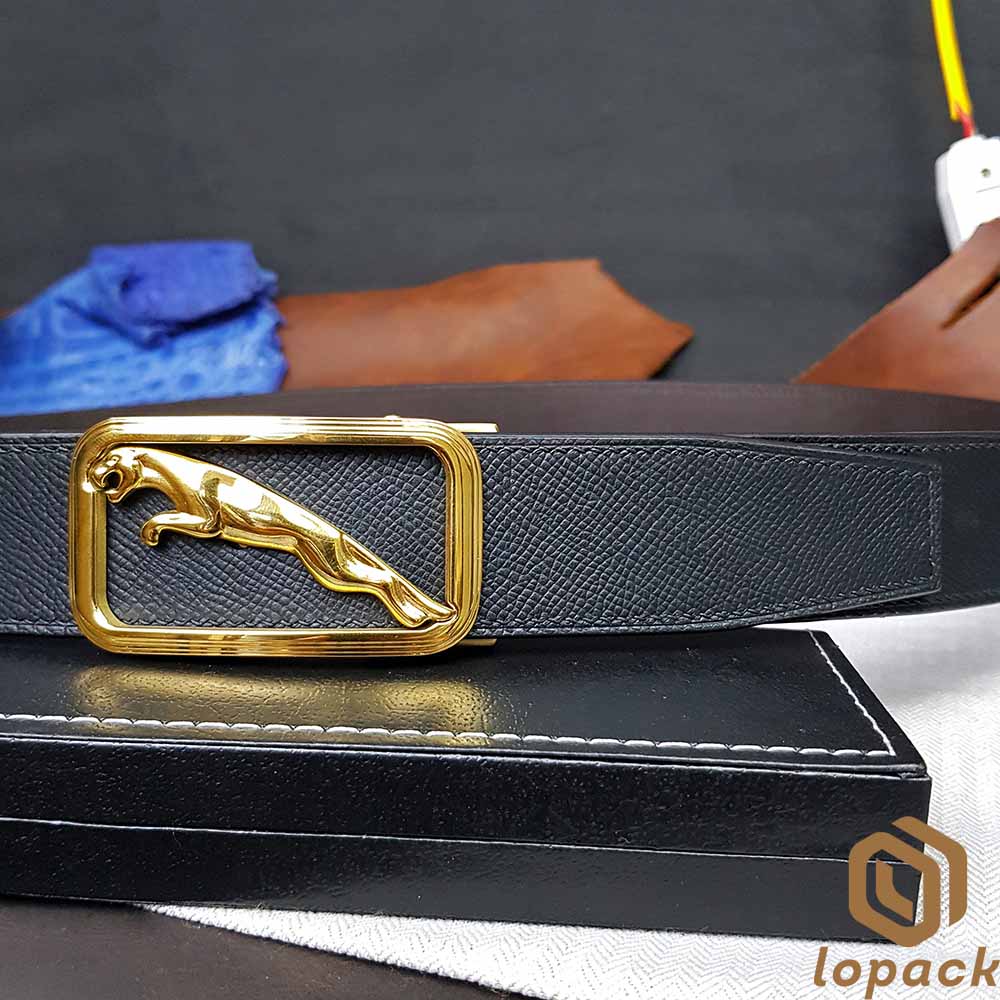 Black Belt Gold Buckle Mens