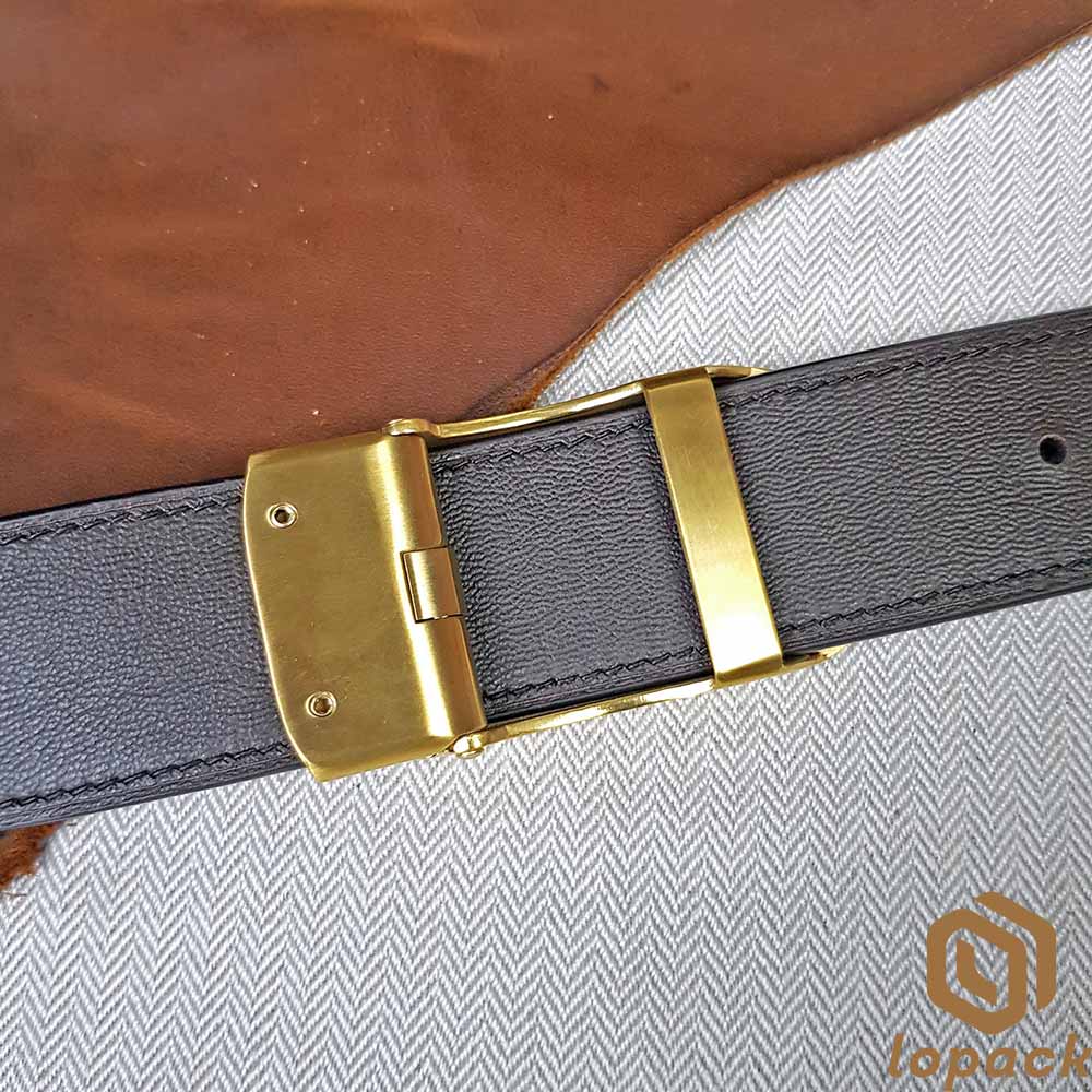 Black Belt Gold Buckle Mens