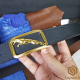 Black Belt Gold Buckle Mens