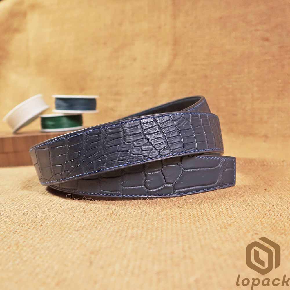 Navy Blue Matte Alligator Belt No Buckle
