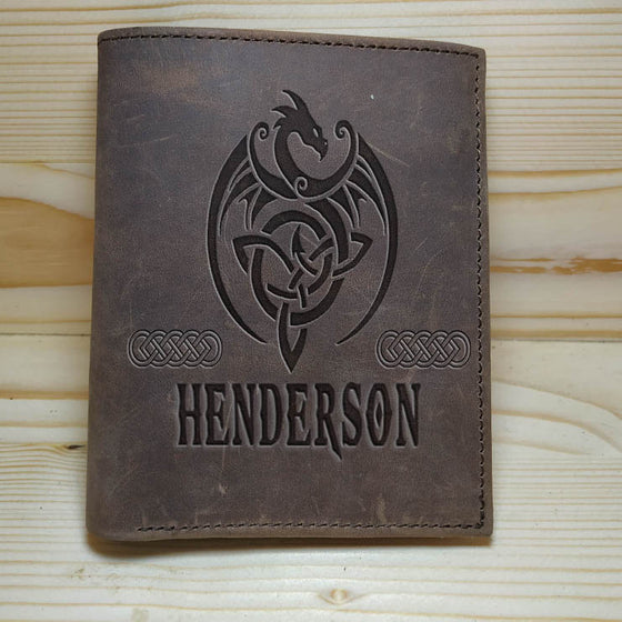 HENDERSON Celtic Dragon Leather Stand Wallet Embossed with gift box